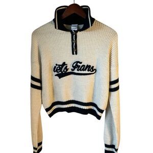 Iets Frans Knit Cropped Varsity Collared Pullover S Preppy